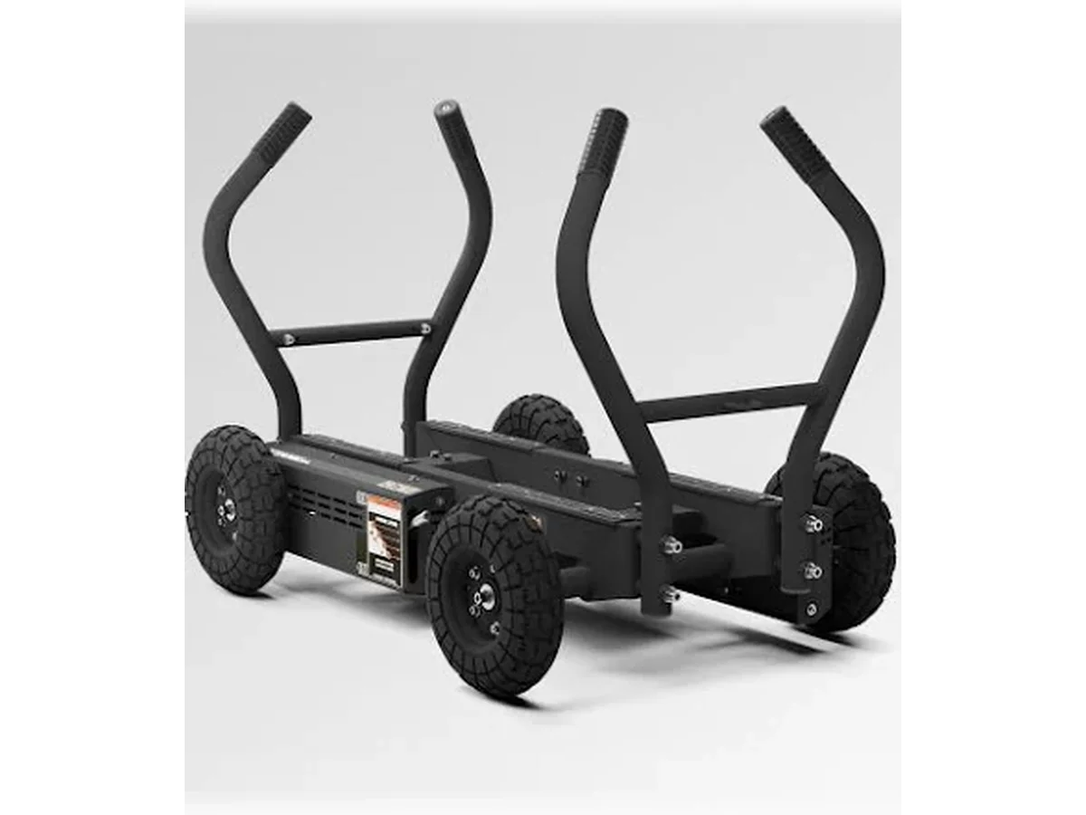 Manufacturer reference photo of a push sled with two handle heights, on wheels.