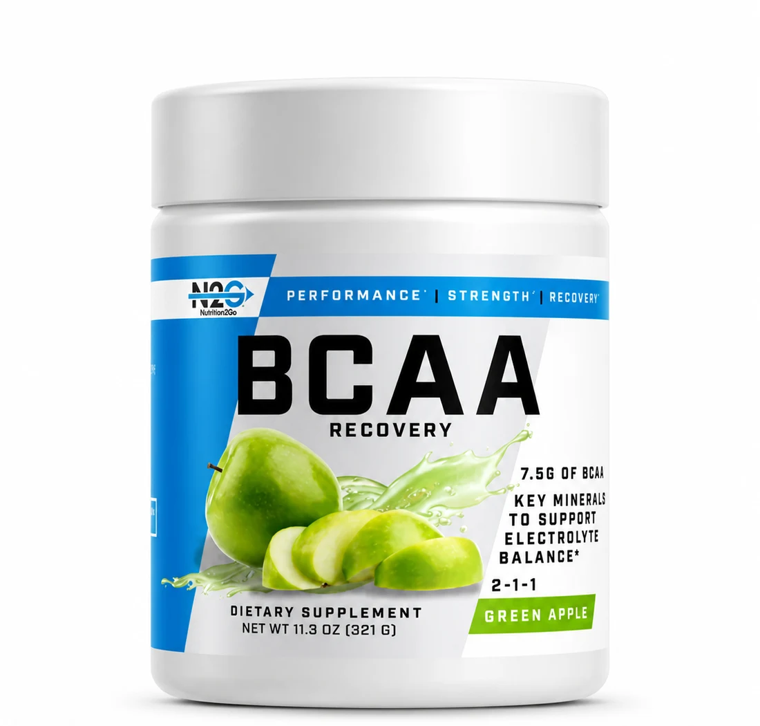 N2G BCAA Recovery, Green Apple flavor, 11.3 oz tub — 7.5g of BCAAs with key minerals for
                    electrolyte balance.